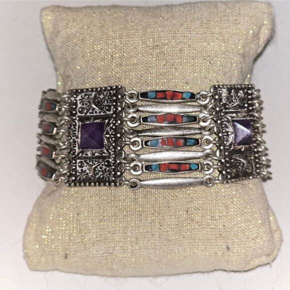 Lucky brand Silver Geometric Aztec Tribal Statement Bracelet - Picture 2 of 8